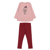 iDO Pink & Maroon Girl Print T-shirt Leggings Set