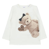 iDO White T-shirt Teddy Bear Print With rhinestone embellishments