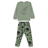 iDO Green Tracksuit Set with dinosaur print