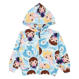 Mousse Blue Printed Sisterly Fun Zip-Up Hoodie