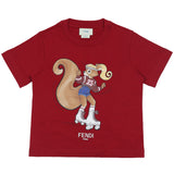 Fendi Burgundy Red Squirrel Print Cotton T-Shirt