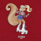 Fendi Burgundy Red Squirrel Print Cotton T-Shirt