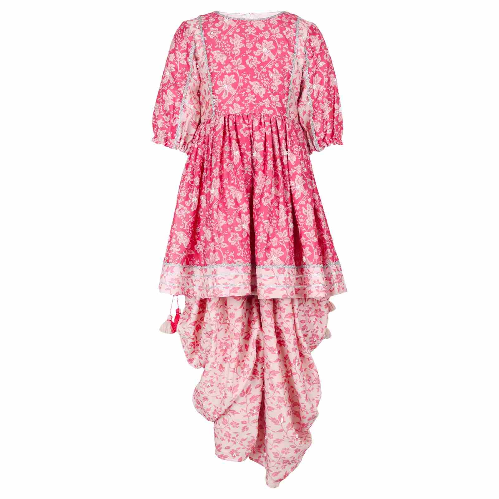 Pink floral girls' kurta and dhoti pants set