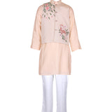 Rang Cream Embroidered Nehru Jacket & Kurta Set