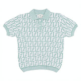 Fendi Green Knit Polo Shirt With All-Over FF