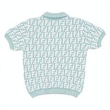 Fendi Green Knit Polo Shirt With All-Over FF