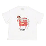 Fendi White Jersey Junior T-Shirt With Multicolour Print
