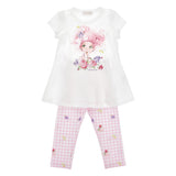 Monnalisa White & Pink Gingham Leggings and T-Shirt Set