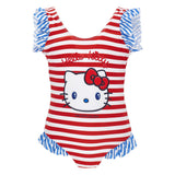 Monnalisa Red & Blue Striped Hello Kitty Swimsuit