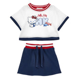 Monnalisa White & Navy Hello Kitty Pique Skirt and Top Set
