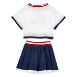 Monnalisa White & Navy Hello Kitty Pique Skirt and Top Set