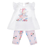 Monnalisa White & Pink Fairy & Flowers Leggings & Top Set