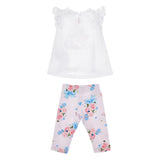 Monnalisa White & Pink Fairy & Flowers Leggings & Top Set