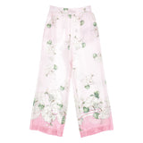 Monnalisa Pink Satin Floral Print Wide Leg Trousers