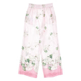 Monnalisa Pink Satin Floral Print Wide Leg Trousers