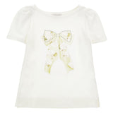 Monnalisa White Jersey T-Shirt With Green Bow Motif
