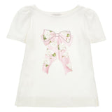 Monnalisa White Jersey T-Shirt With Pink Bow Motif