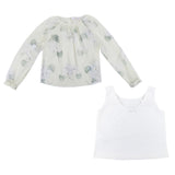 Monnalisa Green Floral Tulle Blouse With Sleeveless Jersey Top