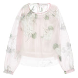 Monnalisa Pink Floral Tulle Blouse With Sleeveless Jersey Top