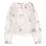 Monnalisa Pink Floral Tulle Blouse With Sleeveless Jersey Top
