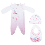 Monnalisa White & Pink Ruffled Floral Print Babygrow Set