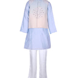Rang Powder Blue Embroidered Kurta Set with Layered Jacket
