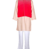 Rang Beige Kurta Set with Embellished Red Jacket