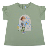 Mayoral Green T-Shirt With Charming Girl Graphic