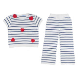 Mayoral Ivory & Navy Blue Striped Crochet Trouser Set