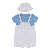 Mayoral Ivory & Blue Teddy Print Dungaree Shorts Set