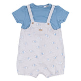 Mayoral Ivory & Blue Teddy Print Dungaree Shorts Set