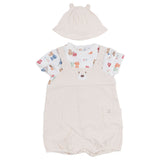 Mayoral White & Beige Dungaree Set With Bear Print