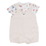 Mayoral White & Beige Dungaree Set With Bear Print