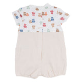 Mayoral White & Beige Dungaree Set With Bear Print