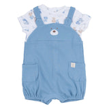 Mayoral White & Blue Dungaree Set With Bear Print
