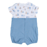 Mayoral White & Blue Dungaree Set With Bear Print