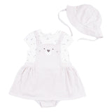 Mayoral White & Beige Dungaree Set With Bear Face Print