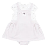 Mayoral White & Beige Dungaree Set With Bear Face Print