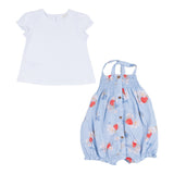 Mayoral White & Blue Dungaree Set With Overall Print