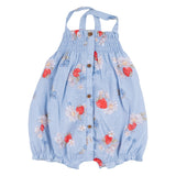 Mayoral White & Blue Dungaree Set With Overall Print