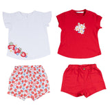 Mayoral White & Red T-Shirt Set With Floral Motifs