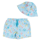 Mayoral Aqua Blue Beach Toy Swim Shorts & Hat Set