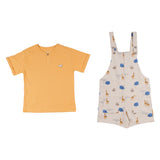Mayoral Mustard Top & Beige Safari Print Dungaree Set