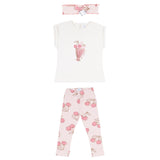 Mayoral White Top & Pink Cherry Print Leggings Set