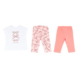 Mayoral Coral Pink Cotton Leggings Set With Bow Print