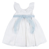 Mayoral White Dress With Blue Tulle Sash Belt