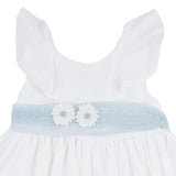Mayoral White Dress With Blue Tulle Sash Belt