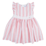 Mayoral Pink Striped Dress With Lace Trim