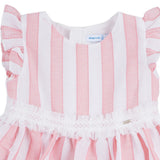 Mayoral Pink Striped Dress With Lace Trim