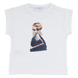 Mayoral Ivory Cotton T-Shirt With Girl Motif